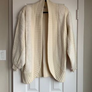 Cream Angora and Knit Cardigan with Balloon Sleeves